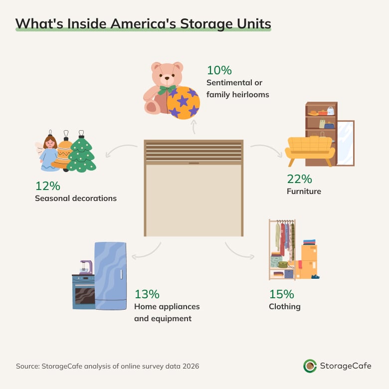 Visual depicting what is found inside American storage units.