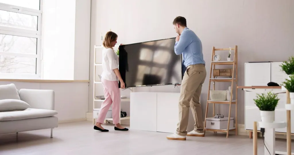 Couple moving their TV