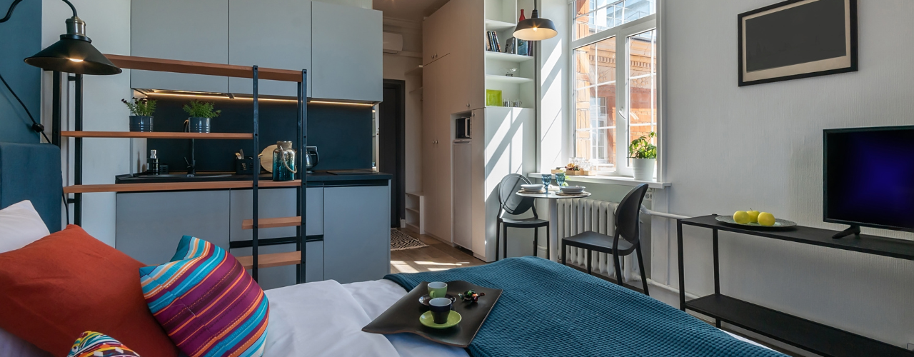 Small studio apartment with well-distributed storage spaces