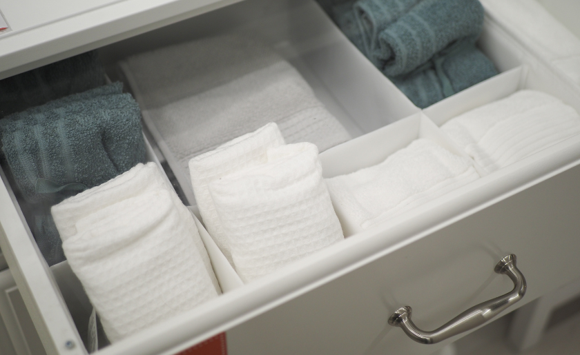 Well-organized bathroom drawer with dividers
